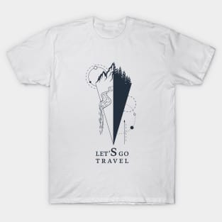 Compass. Let's Go Travel. Motivational Quote. Adventure, Travel, Wanderlust. T-Shirt